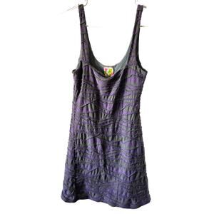Free People Medium Purple Gray Mini Tank Layered Ruffle Dress Stretchy Lined